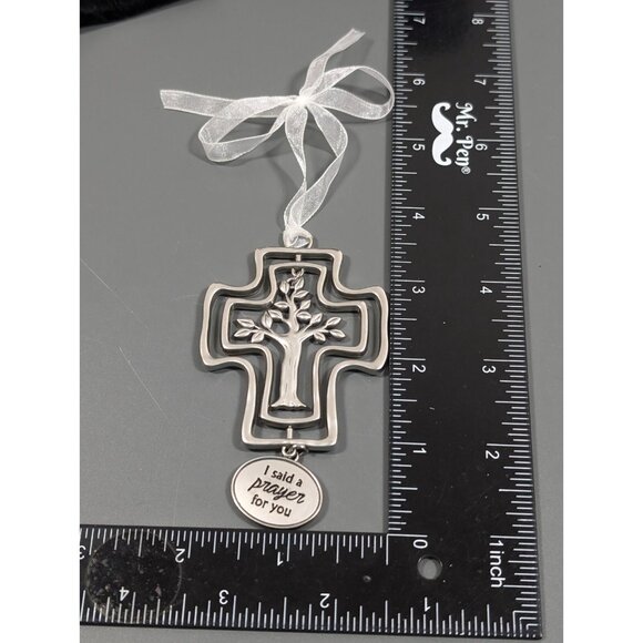 Cross Christmas Ornament I Said A Prayer For You Silver tone Tree - Picture 7 of 7